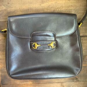 Vintage Gucci horse-bit dark brown shoulder bag